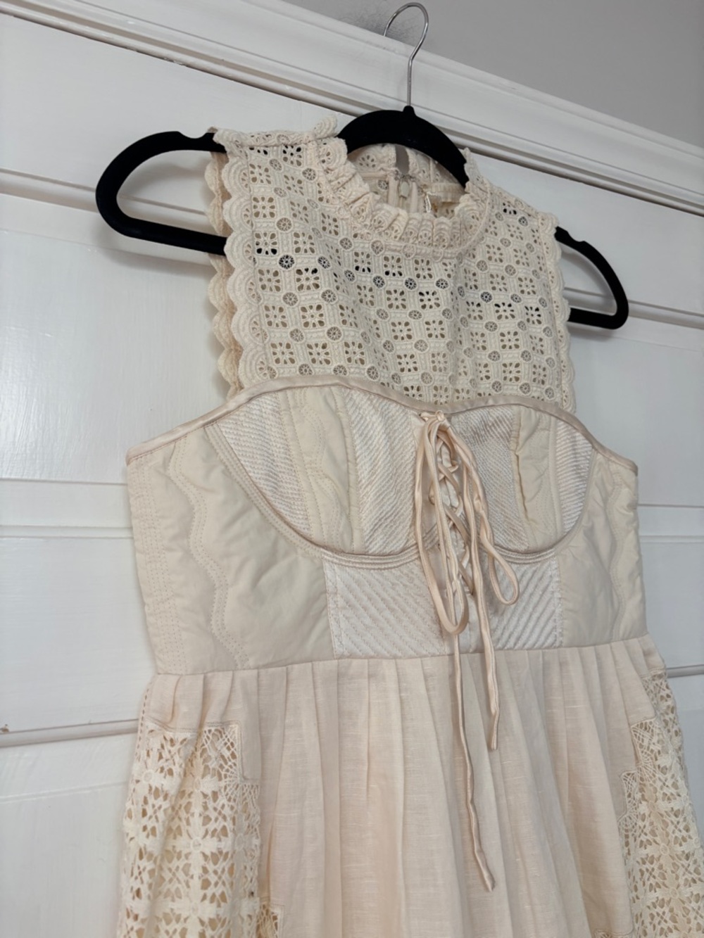Ulla Johnson Sabrina Dress Crochet Silk Mini Dress Size 6 Medium‎ Lace Up Adjust - Picture 7 of 16